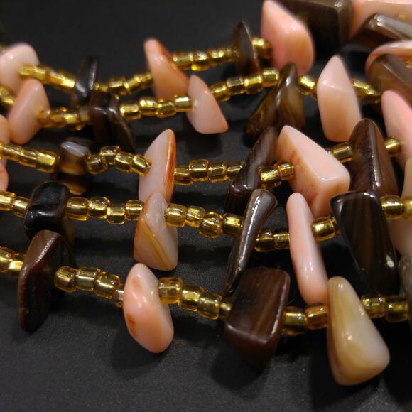 Vintage Japan 5 Strand Shell Glass Beads Necklace, 1950s, 17" - Picture 7 of 10